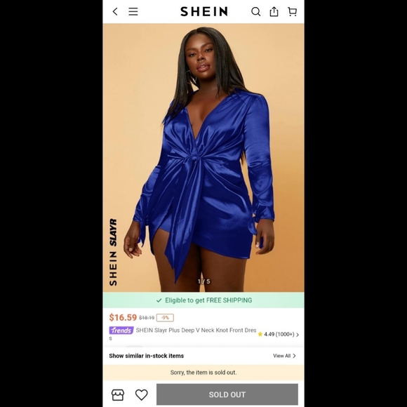 BNWOT Shein Deep V-Neck Tied Mini-dress - Picture 6 of 6